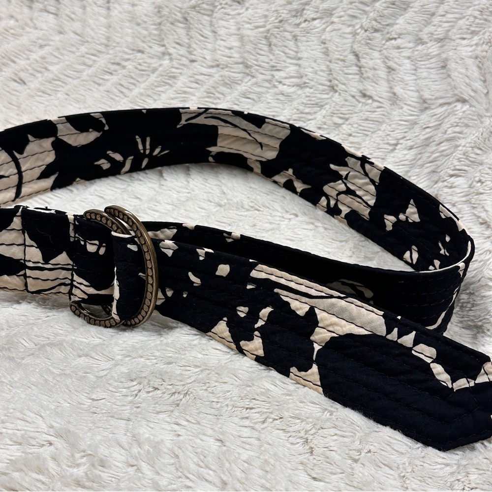 J.Crew Black and Cream Patterned Cotton  Belt, Metal Buckle, sz S/M EUC - Picture 7 of 8